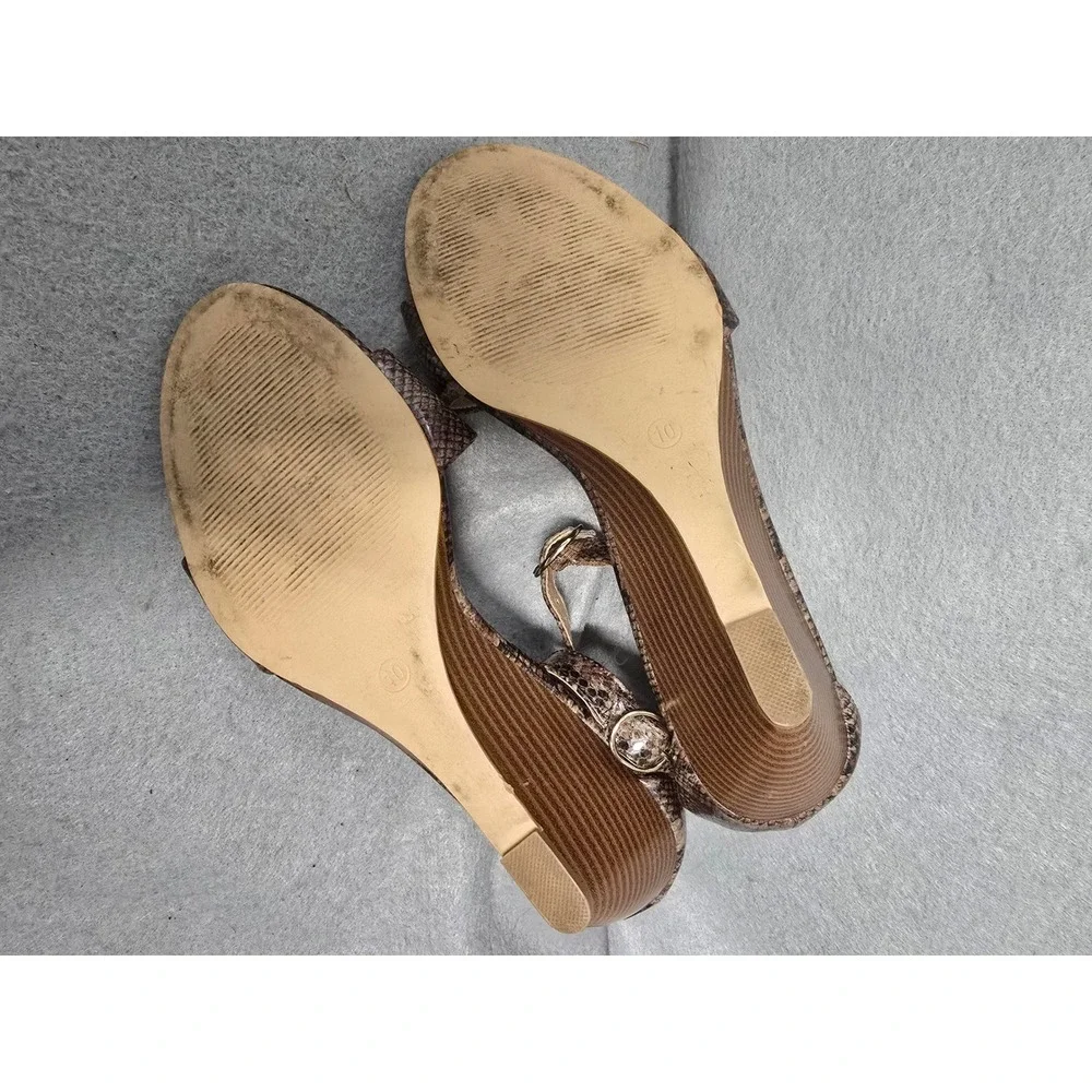 Loft Womens Snakeskin Print Wedge Heel Sandals Ankle Strap Brown Size 10